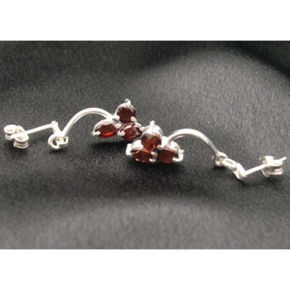 New Sterling Silver Red Garnet Modernist Earrings